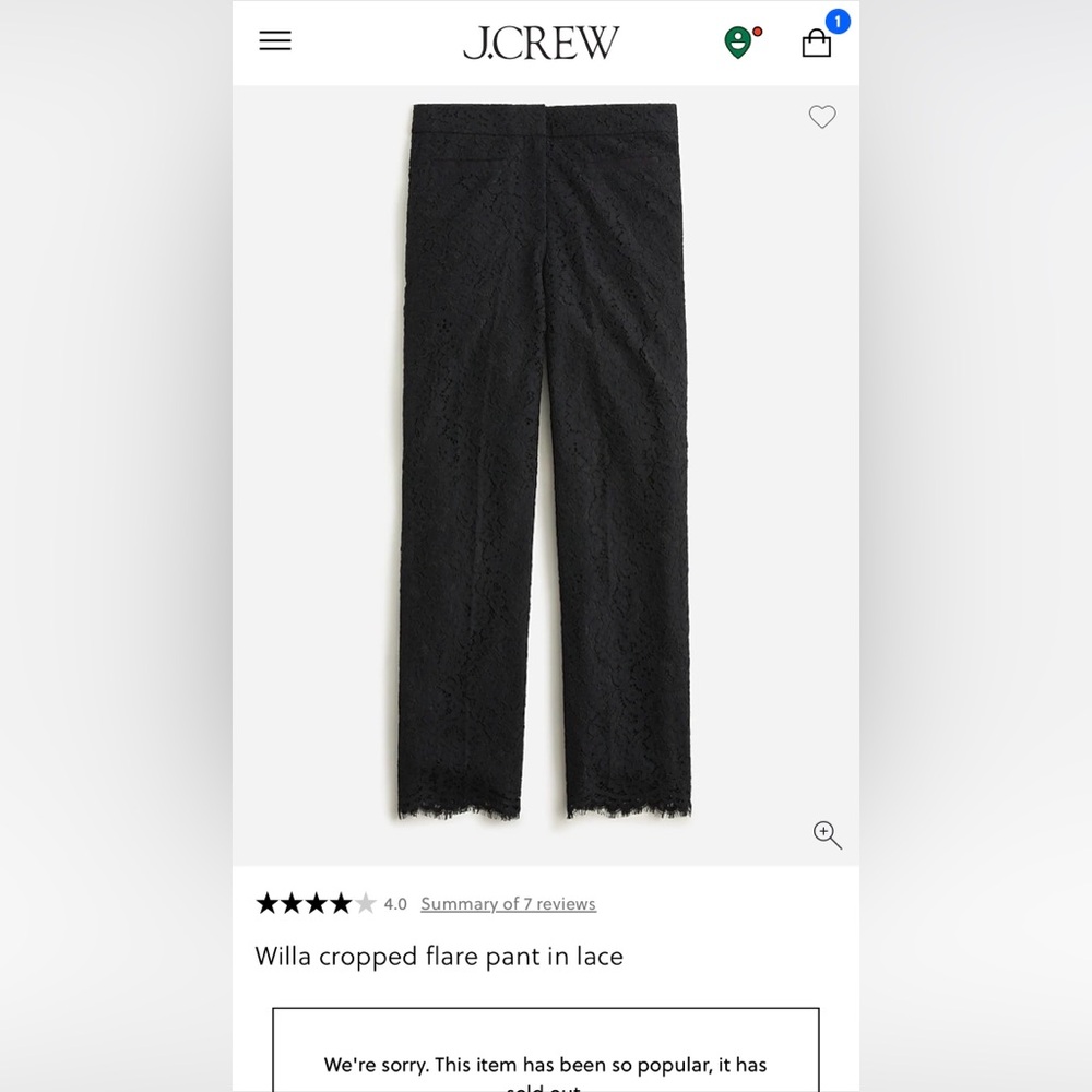 J. Crew Lace Cropped Pants in Black